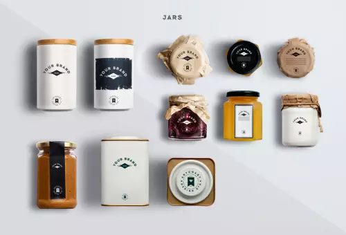 Products in jars PSD mockup