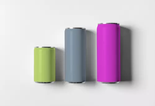 Colourful cans PSD mockup