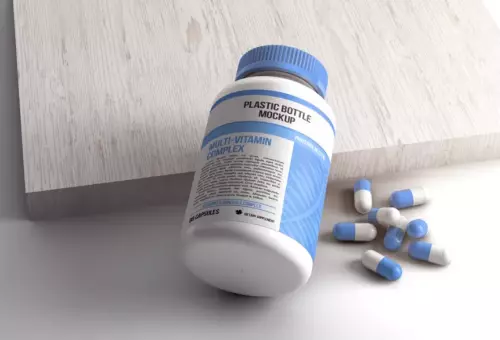 Pills with packaging PSD mockup