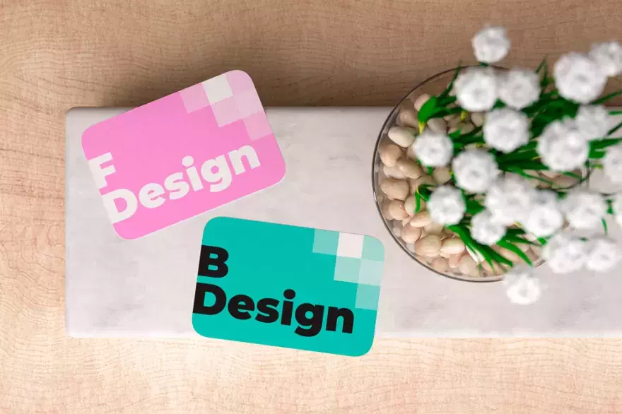 Download Flower with business cards PSD mockup