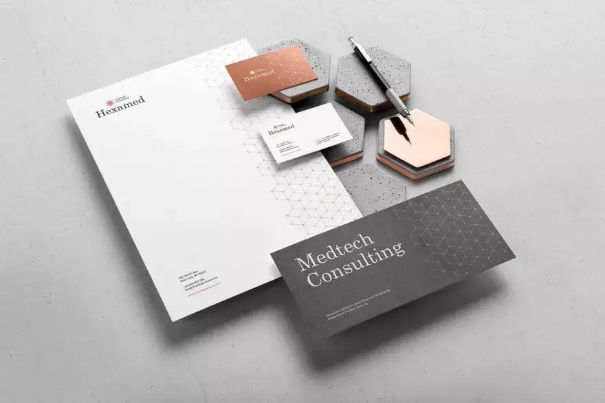 Identity mockup with A4, envelope, business cards and pen