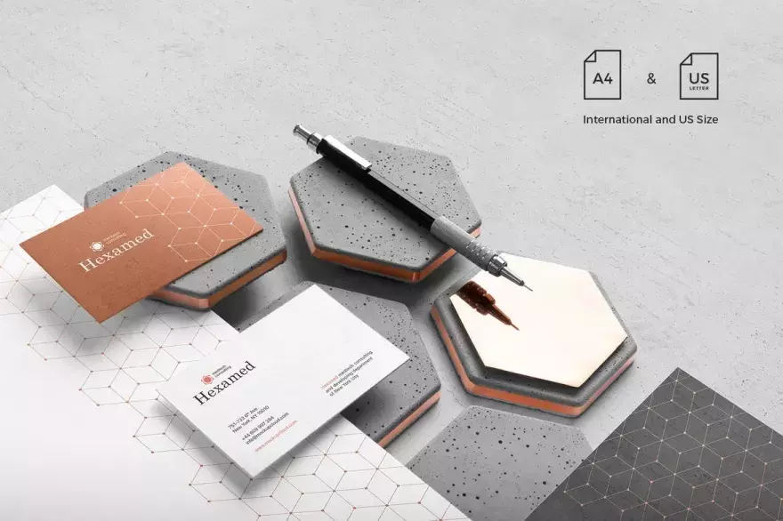 Stylish identity mockup with business cards and a pen