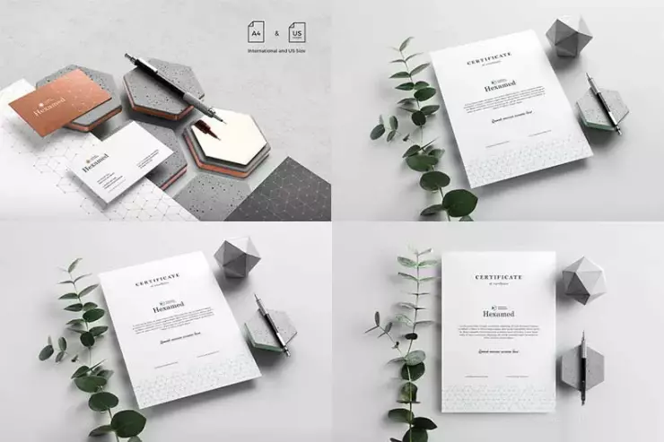 11 branding PSD mockups featuring a business card and A4