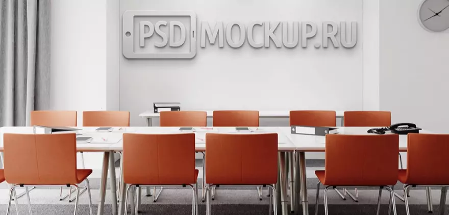 Download PSD mockup of a 3D logo on an office wall