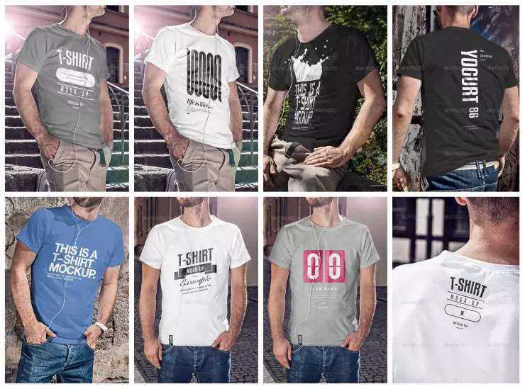6 mockups of men's t-shirts