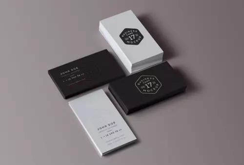 Stacks of business cards PSD mockup