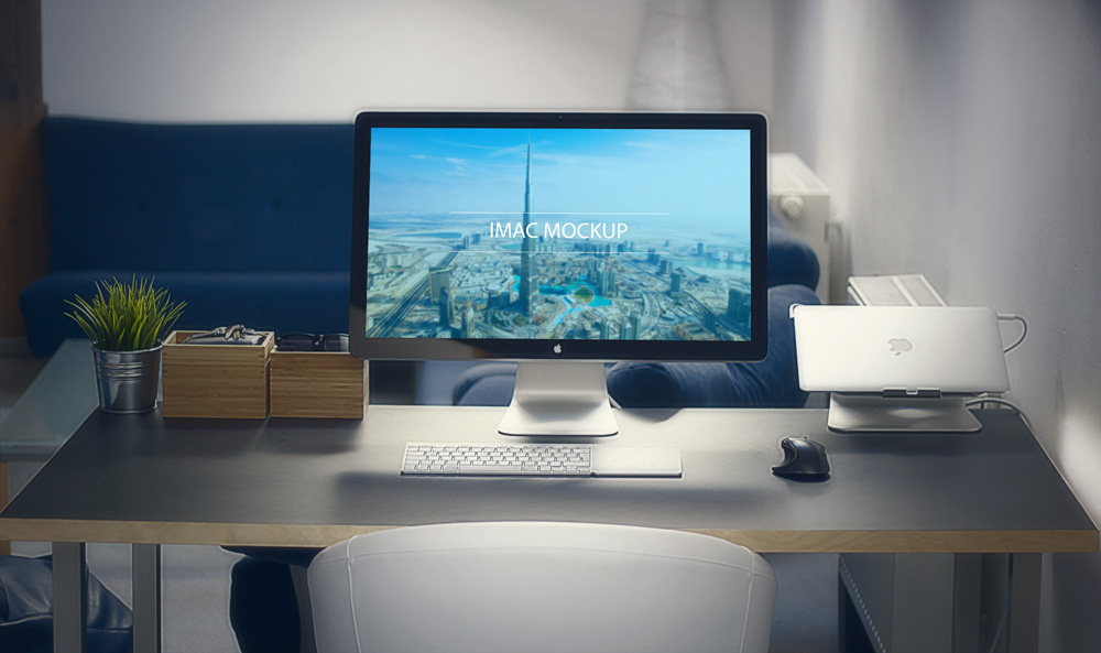 iMac indoors PSD mockup