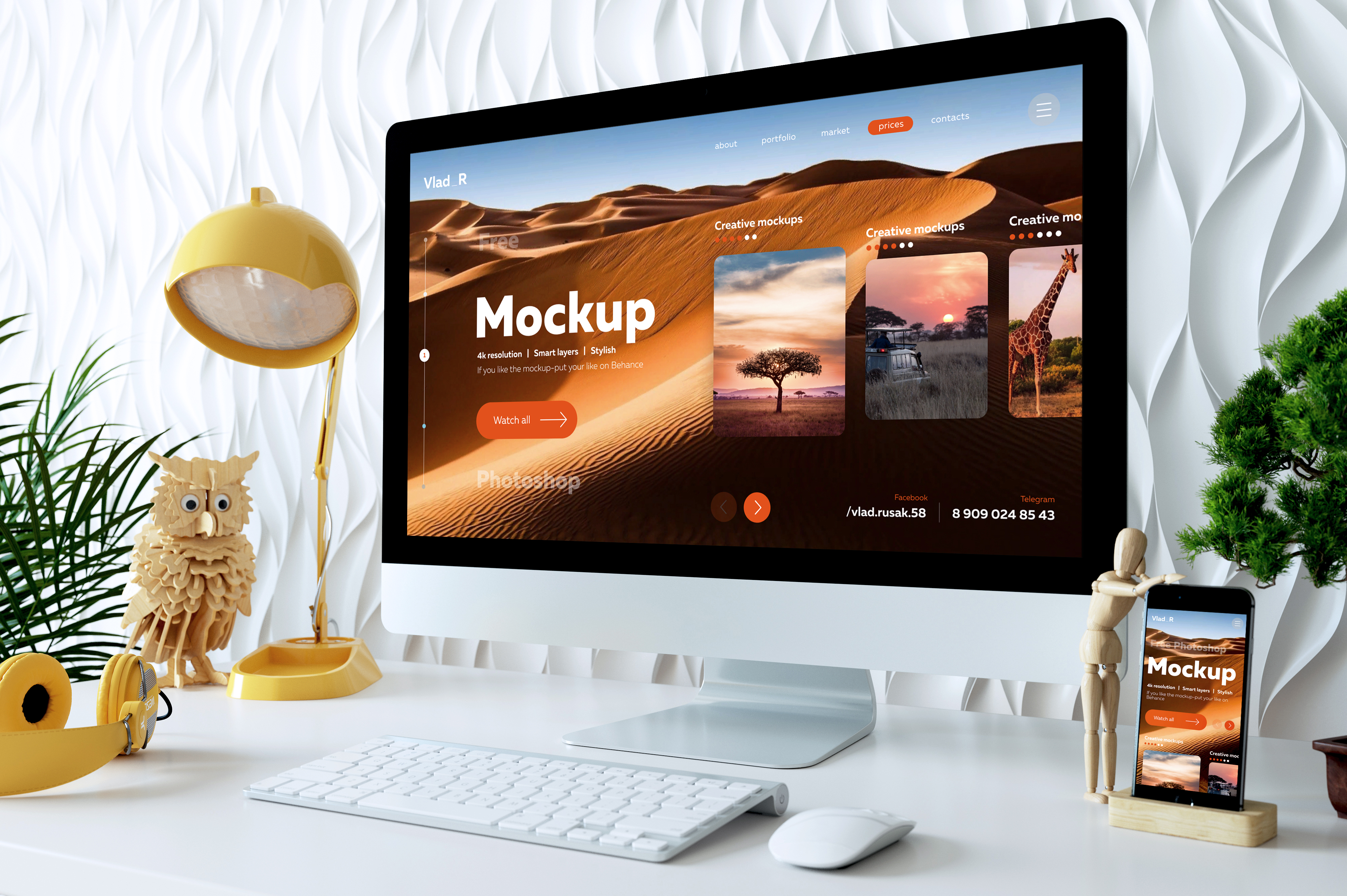 iMac with a smartphone PSD mockup